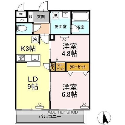 東京都日野市万願寺６丁目[2LDK/53.86m2]の間取図