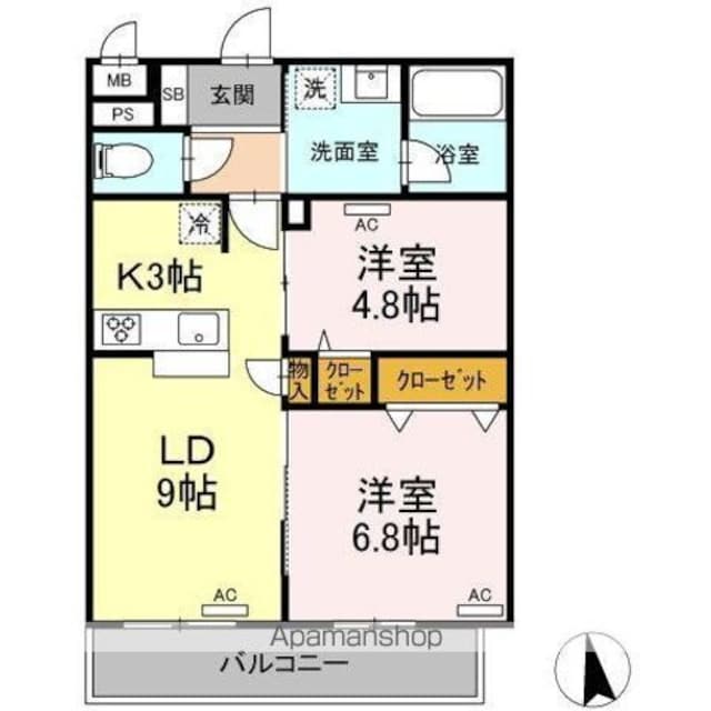 東京都日野市万願寺６丁目[2LDK/53.86m2]の間取図