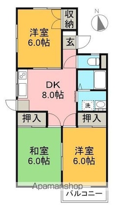 シャトレ旭[3DK/55.28m2]の間取図