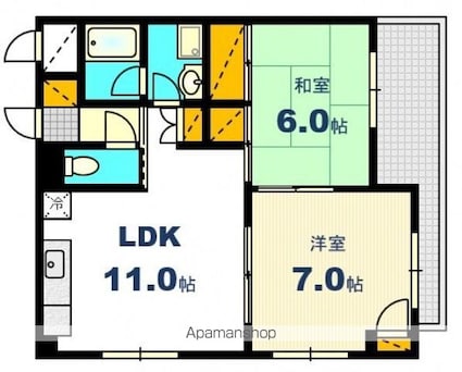 広島県広島市中区西川口町[2LDK/58m2]の間取図