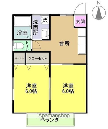 第２しらさぎ荘[2K/39.67m2]の間取図