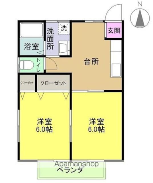 第２しらさぎ荘[2K/39.67m2]の間取図