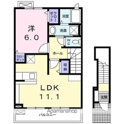 サン・フィオーレⅢ[1LDK/46.09m2]の間取図