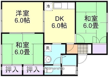 ドミール山田　Ｂ棟[3DK/53.73m2]の間取図