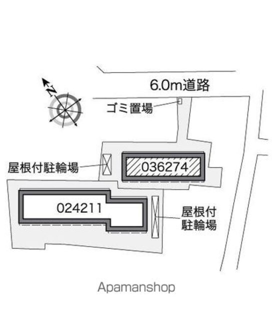 東京都狛江市西野川１丁目[1K/21.65m2]の配置図