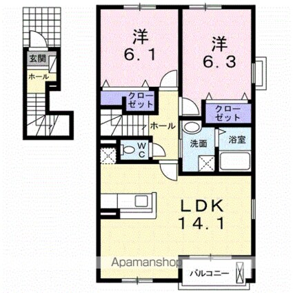 和歌山県和歌山市井辺[2LDK/63.43m2]の間取図