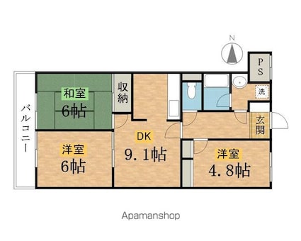 ラ・ミュール[3DK/57.75m2]の間取図