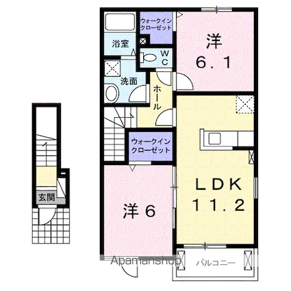 和歌山県御坊市湯川町小松原[2LDK/57.64m2]の間取図