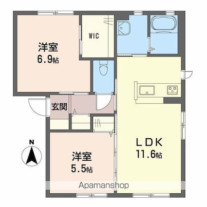 クレセオ森　Ｂ棟[2LDK/54.07m2]の間取図