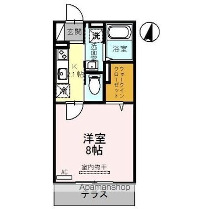 ル・ベリエ[1K/26.71m2]の間取図