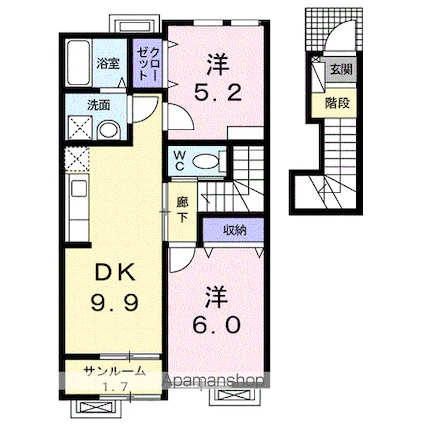 ベル　ソレイユ　Ⅲ[2DK/55.09m2]の間取図