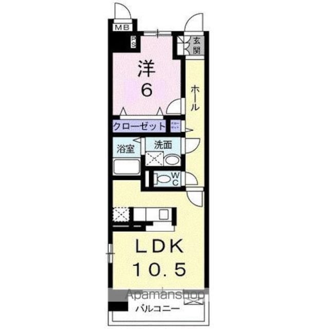 香川県高松市伏石町[1LDK/42.38m2]の間取図