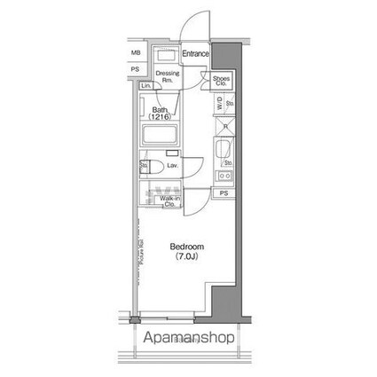 ザ・パークハビオ神楽坂香月[1K/25.55m2]の間取図