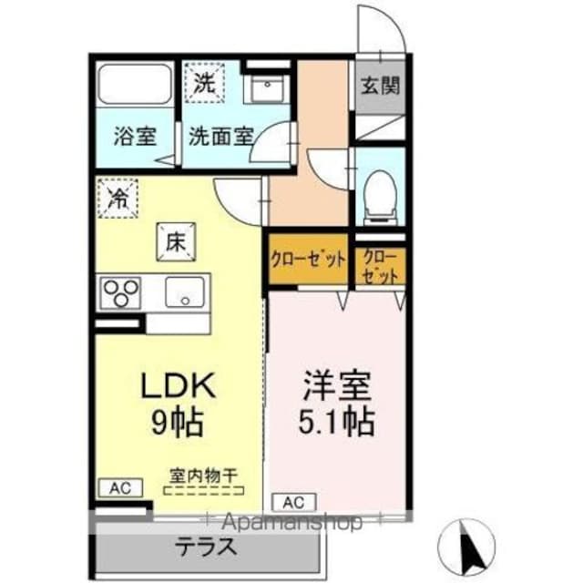 ＤーＰＲＥＣＩＯＵＳ小金井本町[1LDK/36.86m2]の間取図