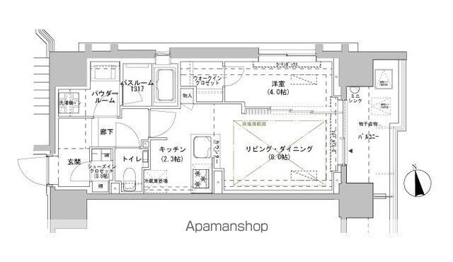 パークスフィア牛込神楽坂[1LDK/40.01m2]の間取図