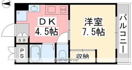アヴァンセ樽味[1DK/25.5m2]の間取図