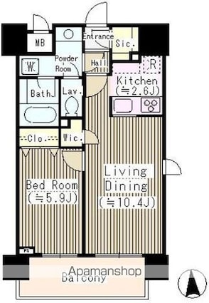 パーク　フィル　ヴェール[1LDK/44.71m2]の間取図