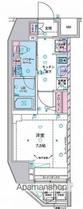 ジェノヴィア麻布十番グリーンヴェール[1K/25.8m2]の間取図