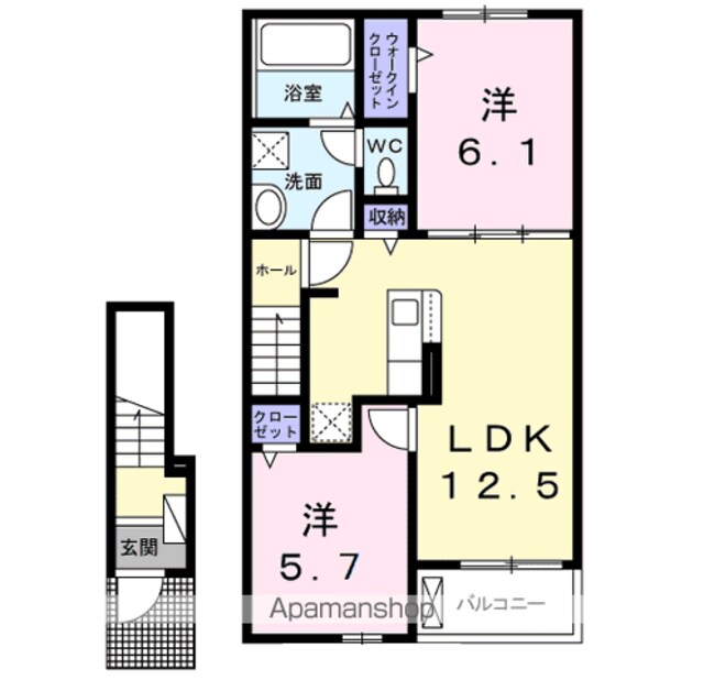七栄アパートＢ[2LDK/56.44m2]の間取図