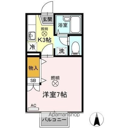 サンシャインパレスＡＢ　Ｂ棟[1K/23.18m2]の間取図