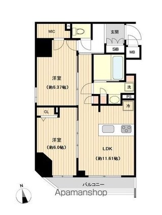 オーキッドレジデンス上野[2LDK/55.24m2]の間取図