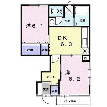 パレットタウン山端Ⅱ[2DK/46.92m2]の間取図