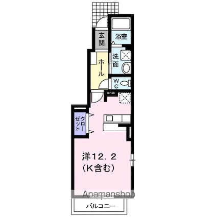 カーサフェリーチェＤ[1K/32.9m2]の間取図
