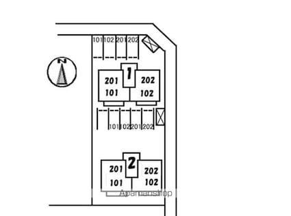 サテライトＳ１・２棟[2K/42.98m2]の配置図