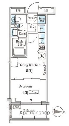 パークアクシス本所・親水公園[1DK/25.28m2]の間取図
