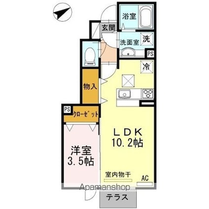 ヴィルヌーブカノン[1LDK/35.03m2]の間取図