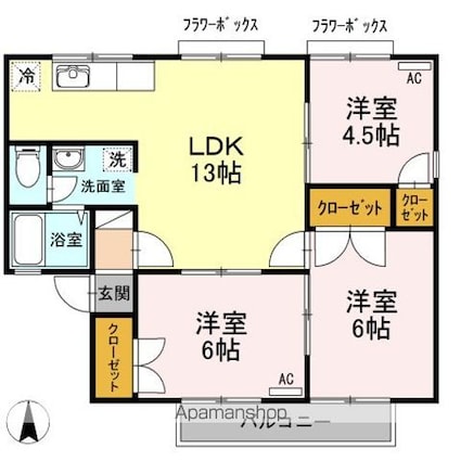 セジュールＭＧ　Ⅱ[3LDK/62.04m2]の間取図