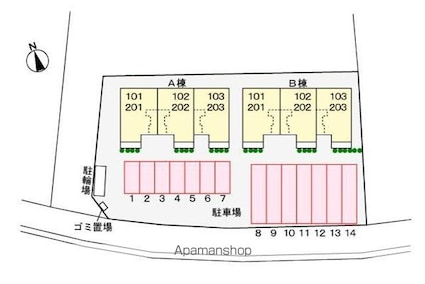 香川県高松市東山崎町[1LDK/44.7m2]の配置図