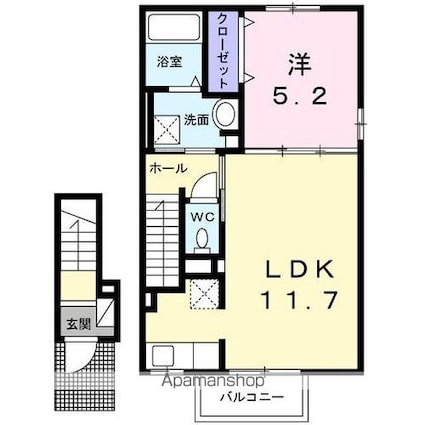 ベルエア木太Ｃ[1LDK/43.32m2]の間取図