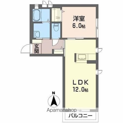 アヴニール盛南Ⅱ[1LDK/42.6m2]の間取図