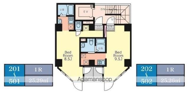 東京都台東区東上野６丁目[1R/25.29m2]の間取図
