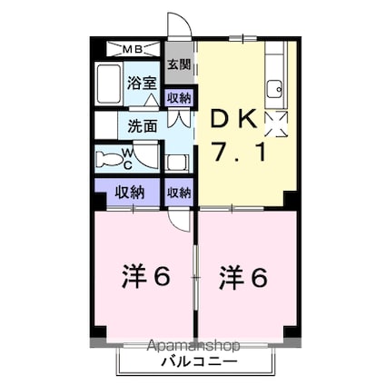 パルネット磯野[2DK/43.88m2]の間取図