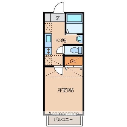 宮城県仙台市若林区中倉２丁目[1K/26.91m2]の間取図