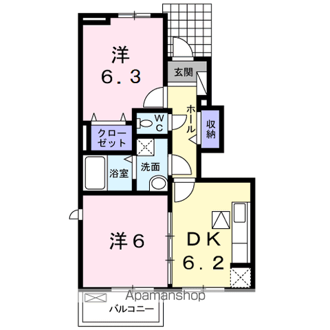 アヴニールⅦ 102｜茨城県神栖市深芝南３丁目(賃貸アパート2DK・1階・44.94㎡)の写真 その2