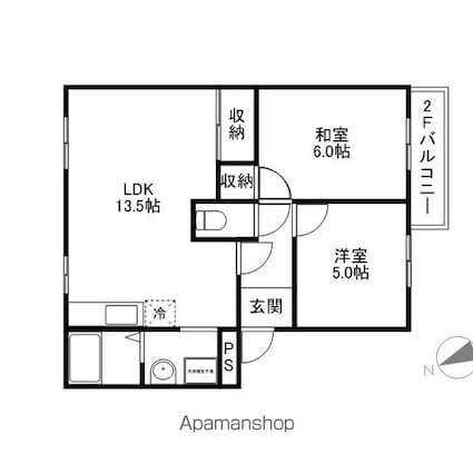 滋賀県彦根市中藪町[2LDK/50.78m2]の間取図