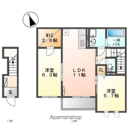 プリムベール[1LDK/58.86m2]の間取図