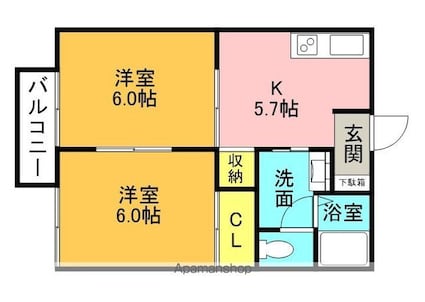 フレグランスＫ　Ｂ棟[2K/35m2]の間取図