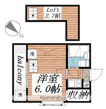 ｔｗｉｎＢ[1K/16m2]の間取図