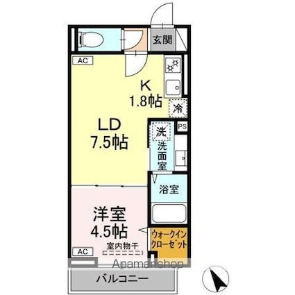 セレスティア中台[1LDK/33.81m2]の間取図