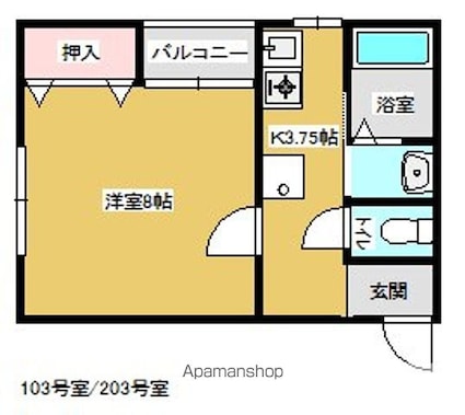 シルクハイツ[1K/27.36m2]の間取図