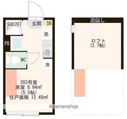 ＣＯＲＥ　ＳＴＹＬＥ板橋[1R/12.49m2]の間取図