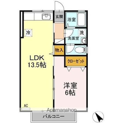 セジュール尾首　Ｂ棟[1LDK/45.04m2]の間取図