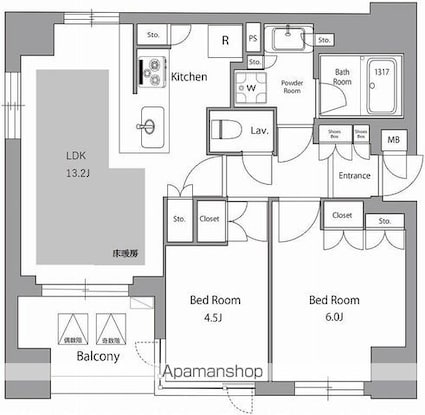 オーパスレジデンス日本橋水天宮[2LDK/53.78m2]の間取図