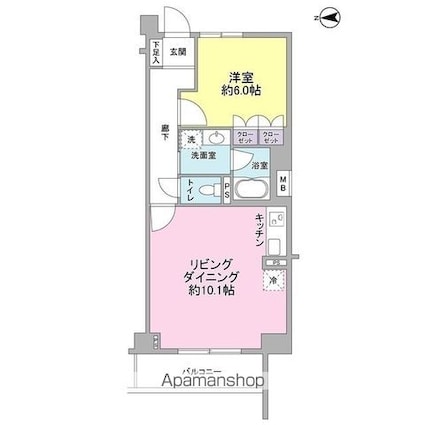 ベル・ソレイユ[1LDK/45.42m2]の間取図