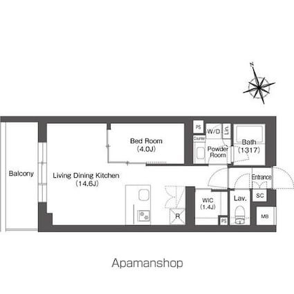 ルーウェ東大泉[1LDK/43.46m2]の間取図