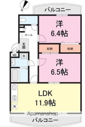 シャルム弐番館[2LDK/58.13m2]の間取図